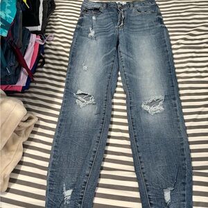 KanCan Distressed Straight Leg Jeans - Blue